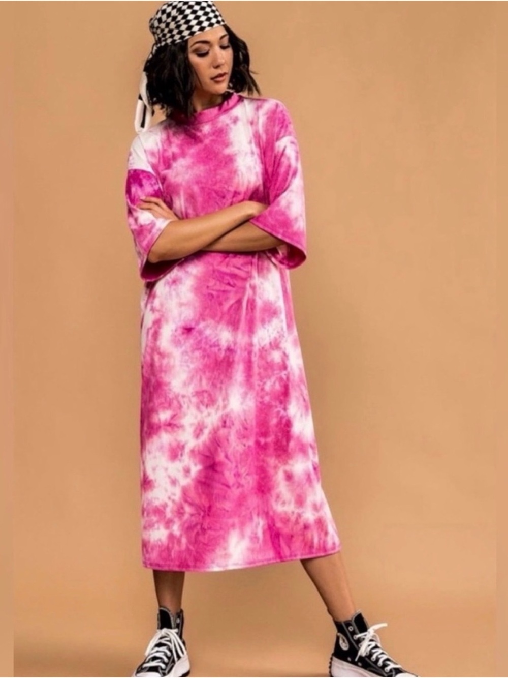 Dressed in LALA Pink Tie-Dye Midi Dress